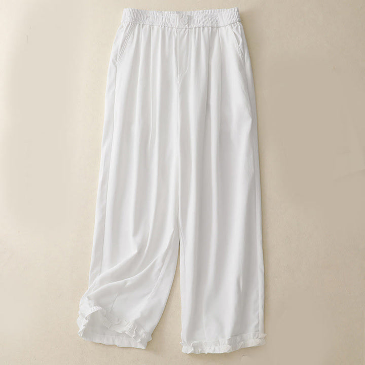 Buddha Stones Summer Button Ruffled Ankle-Length Women's Pants With Pockets - White - US8-10，UK/AU12-14，EU40-42 (2XL) - image 5