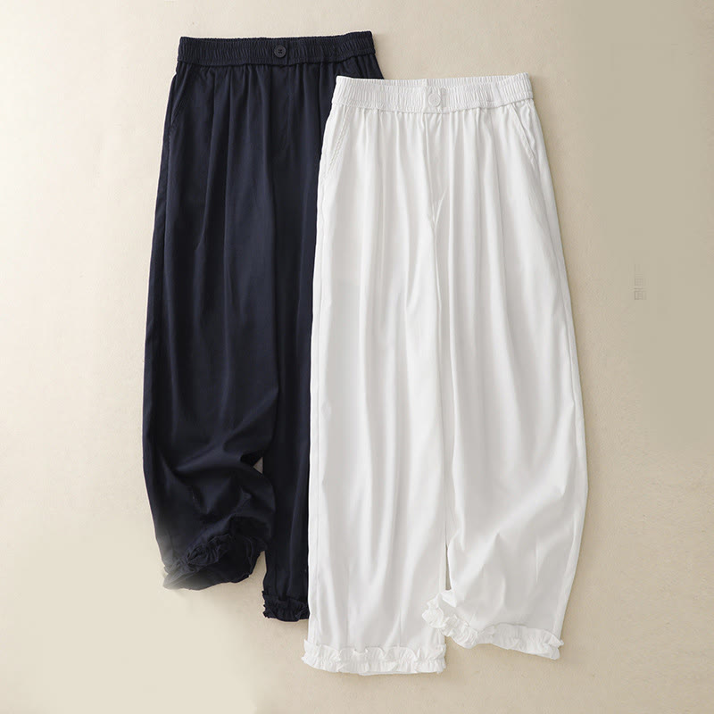Buddha Stones Summer Button Ruffled Ankle-Length Women's Pants With Pockets - image 15