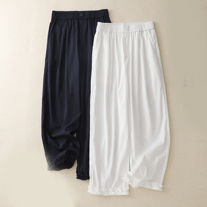 Buddha Stones Summer Button Ruffled Ankle-Length Women's Pants With Pockets - image 15