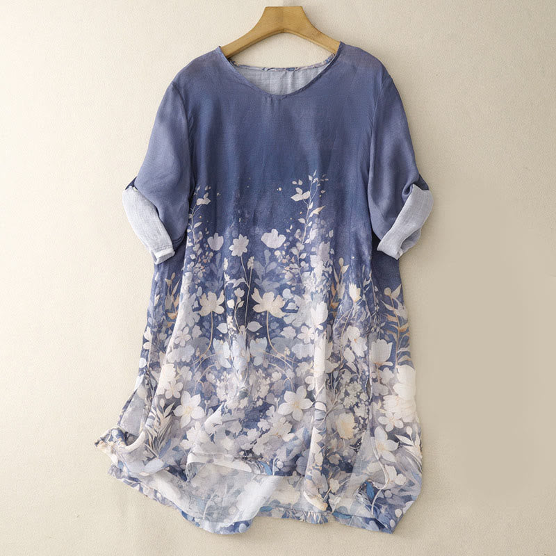Buddha Stones White Flowers Crew Neck Cotton Half Sleeve Women's Shirt - CornflowerBlue - US12，UK/AU16，EU44 (2XL) - image 1