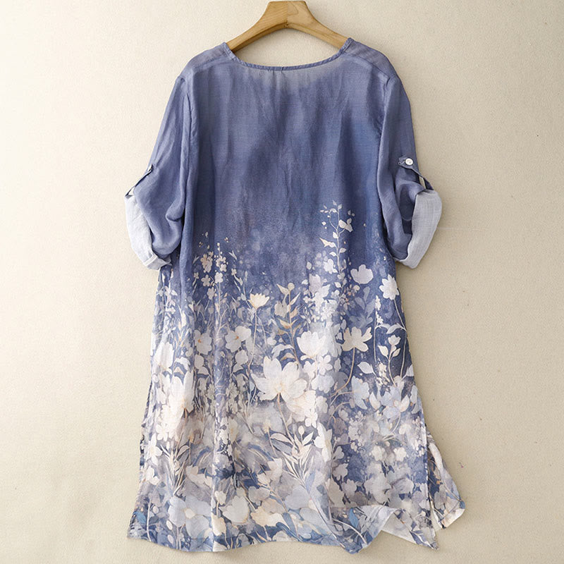 Buddha Stones White Flowers Crew Neck Cotton Half Sleeve Women's Shirt - image 2
