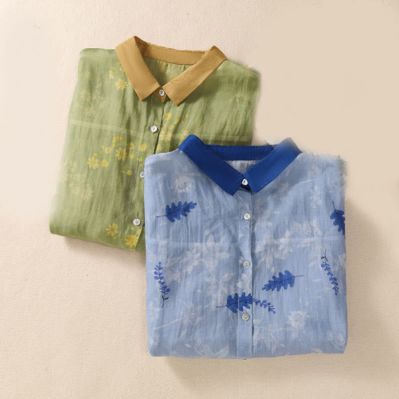 Buddha Stones Small Yellow Flower Leaves Buttons Short Sleeve Women's Shirt - image 17