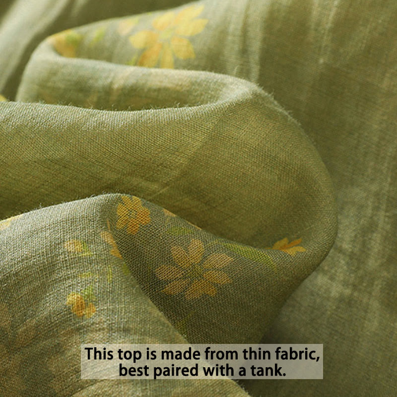 Buddha Stones Small Yellow Flower Leaves Buttons Short Sleeve Women's Shirt - image 9