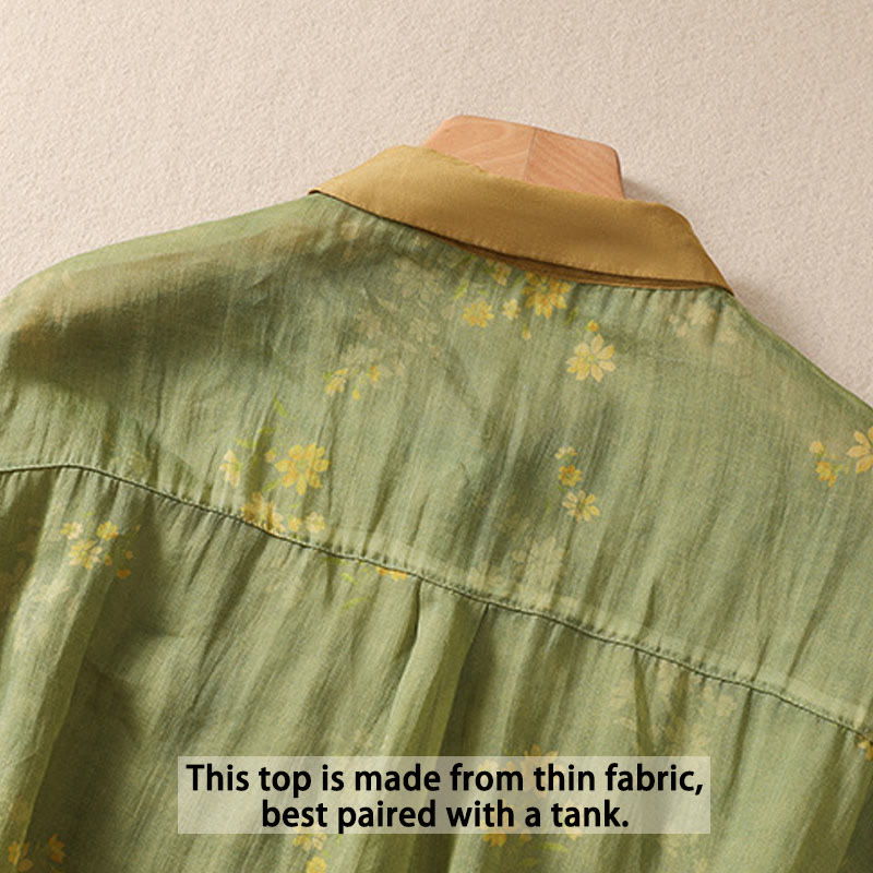 Buddha Stones Small Yellow Flower Leaves Buttons Short Sleeve Women's Shirt - image 5