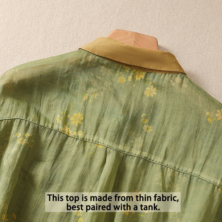 Buddha Stones Small Yellow Flower Leaves Buttons Short Sleeve Women's Shirt - image 5