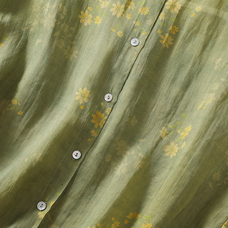 Buddha Stones Small Yellow Flower Leaves Buttons Short Sleeve Women's Shirt - image 6