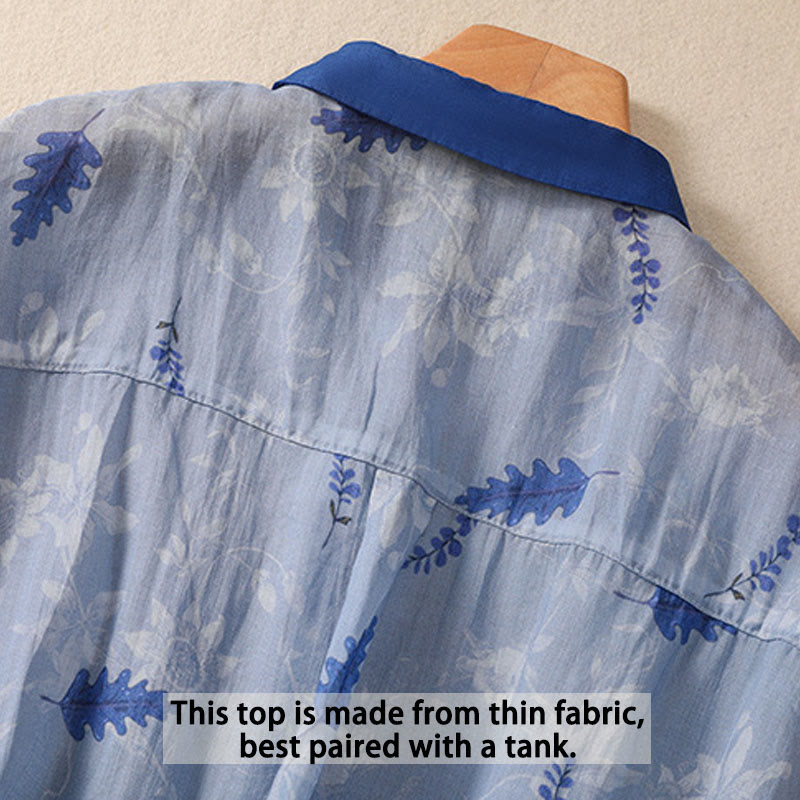 Buddha Stones Small Yellow Flower Leaves Buttons Short Sleeve Women's Shirt - image 12