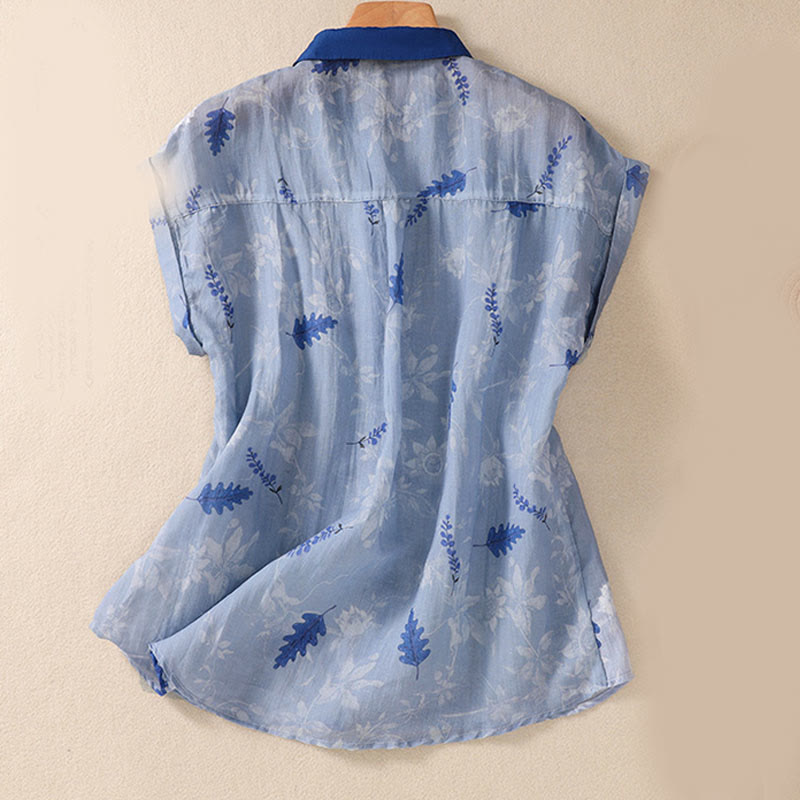 Buddha Stones Small Yellow Flower Leaves Buttons Short Sleeve Women's Shirt - image 11