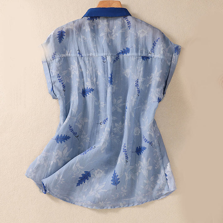 Buddha Stones Small Yellow Flower Leaves Buttons Short Sleeve Women's Shirt - image 11