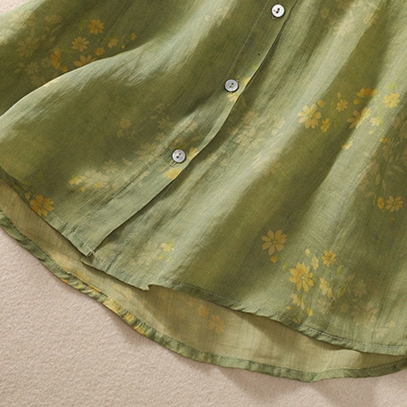 Buddha Stones Small Yellow Flower Leaves Buttons Short Sleeve Women's Shirt - image 8