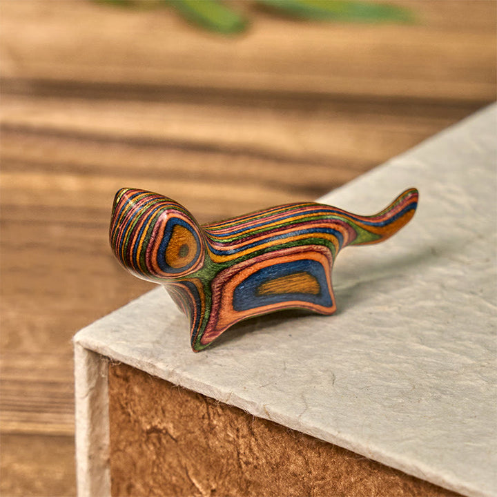 Buddha Stones Mini Rainbow Eucalyptus Walking Cat Carved Reduce Stress Decoration - image 4