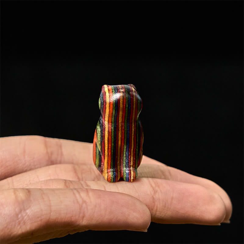 Buddha Stones 2Pcs Mini Rainbow Eucalyptus Sitting Cat Carved Reduce Stress Decoration - image 6