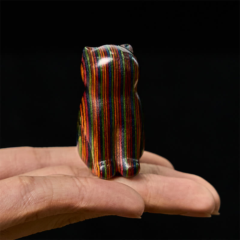 Buddha Stones 2Pcs Mini Rainbow Eucalyptus Sitting Cat Carved Reduce Stress Decoration - image 7