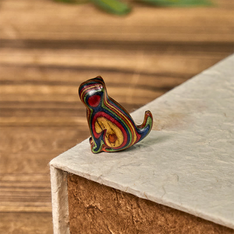 Buddha Stones 2Pcs Mini Rainbow Eucalyptus Sitting Cat Carved Reduce Stress Decoration - image 9