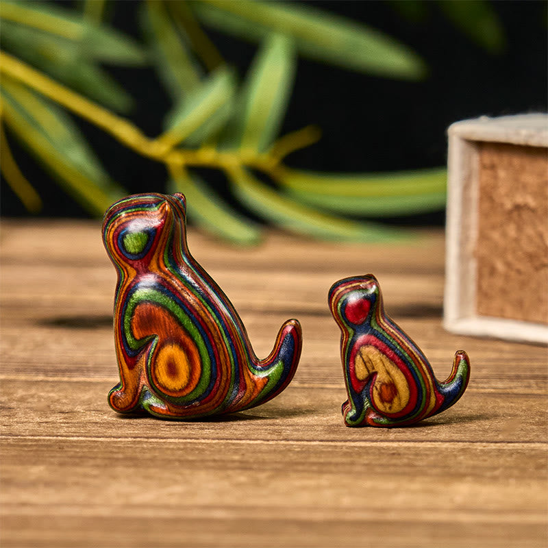 Buddha Stones 2Pcs Mini Rainbow Eucalyptus Sitting Cat Carved Reduce Stress Decoration - image 1