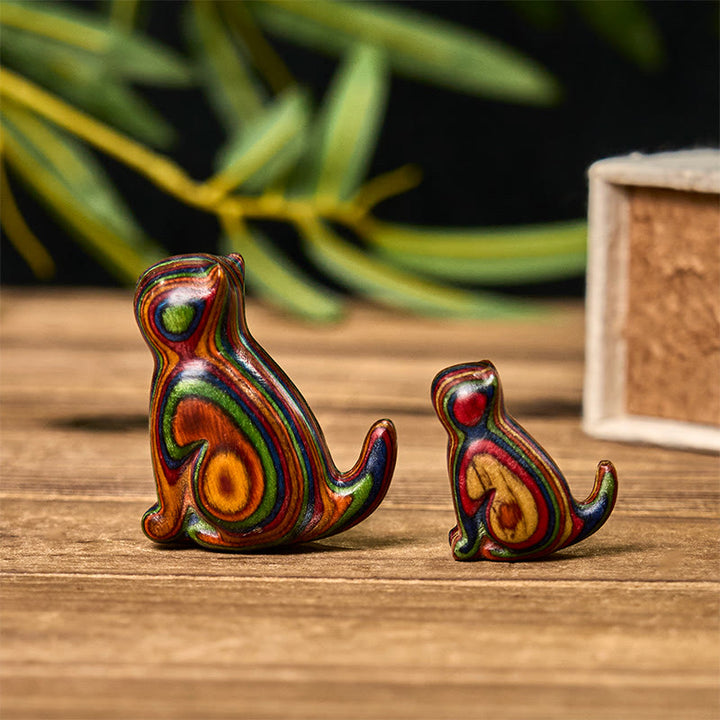 Buddha Stones 2Pcs Mini Rainbow Eucalyptus Sitting Cat Carved Reduce Stress Decoration - image 1
