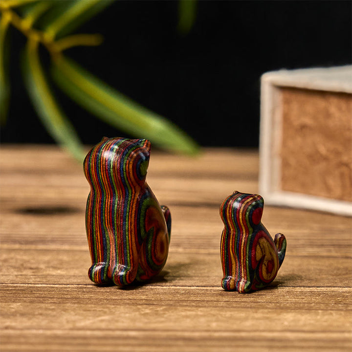 Buddha Stones 2Pcs Mini Rainbow Eucalyptus Sitting Cat Carved Reduce Stress Decoration - image 2