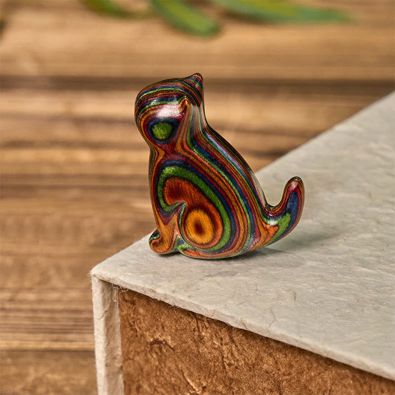 Buddha Stones 2Pcs Mini Rainbow Eucalyptus Sitting Cat Carved Reduce Stress Decoration - image 3