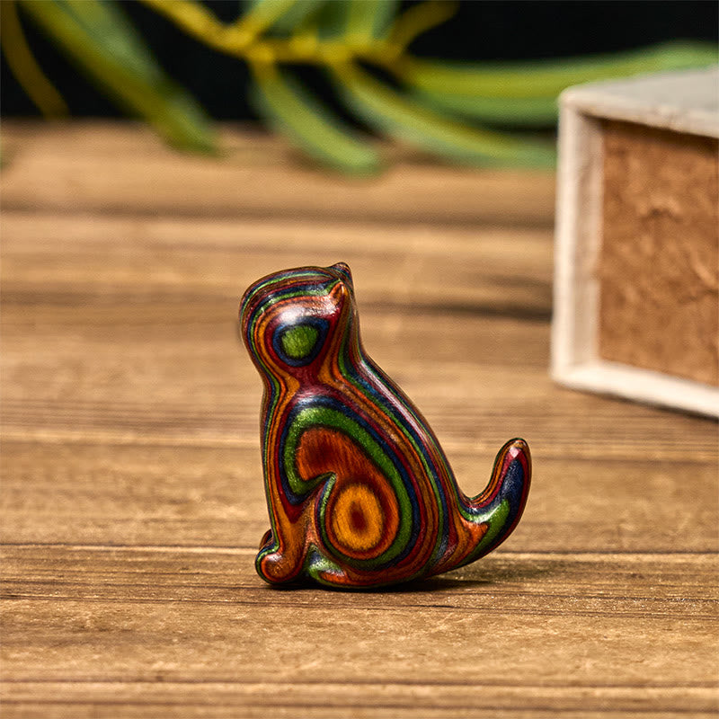 Buddha Stones 2Pcs Mini Rainbow Eucalyptus Sitting Cat Carved Reduce Stress Decoration - image 10