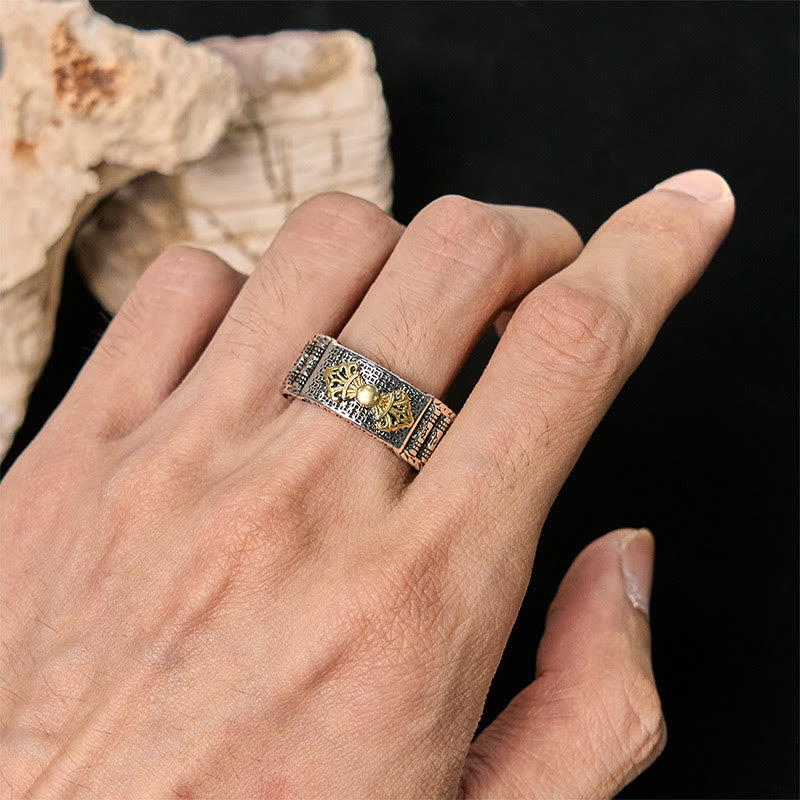 Buddha Stones Vintage Prayer Wheel Om Mani Padme Hum Copper Adjustable Wealth Ring