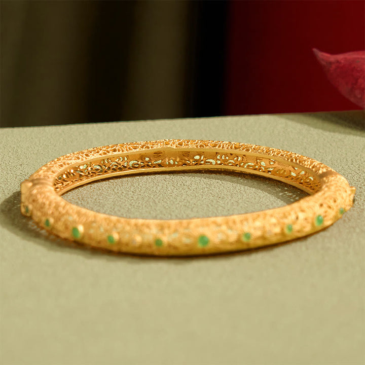 FREE Today: Wealth and Healing Hollow Filigree Design Copper Plated Gold Bracelet Bangle