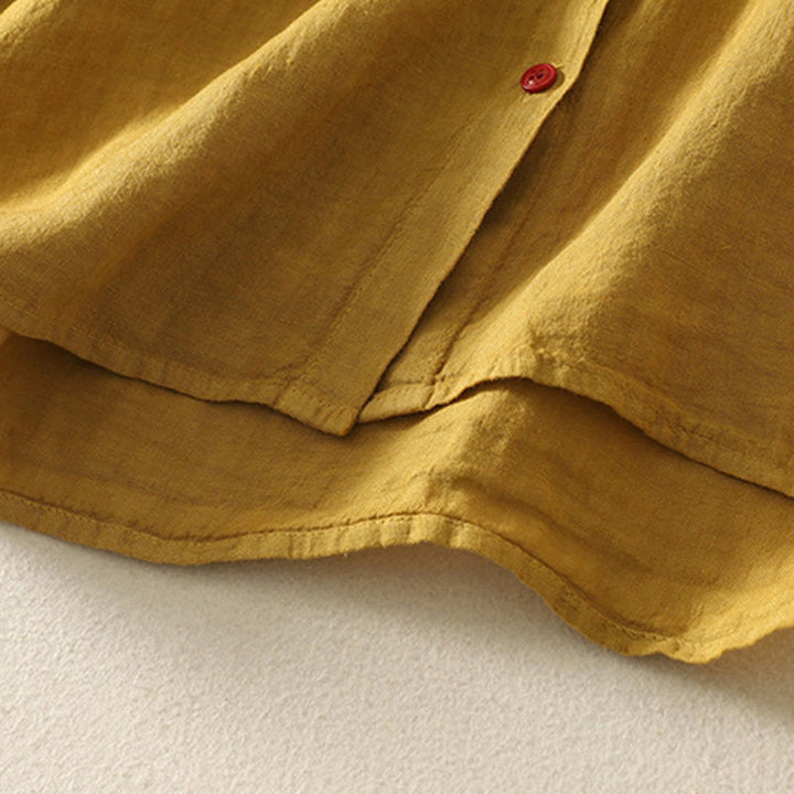 Buddha Stones Summer Plain Red Buttons Short Sleeve Women's Cotton Linen Shirt - image 19