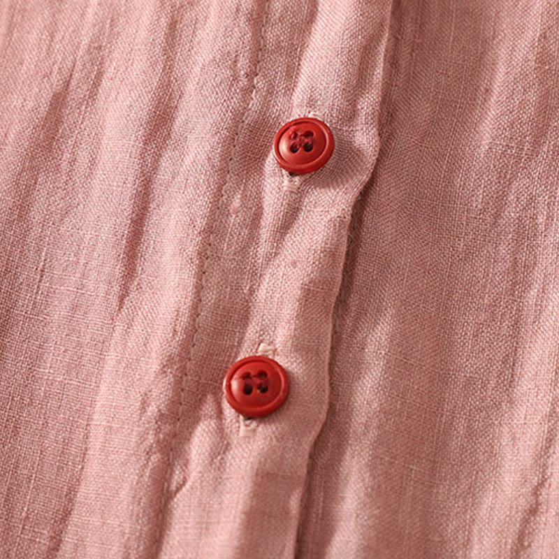 Buddha Stones Summer Plain Red Buttons Short Sleeve Women's Shirt - image 8