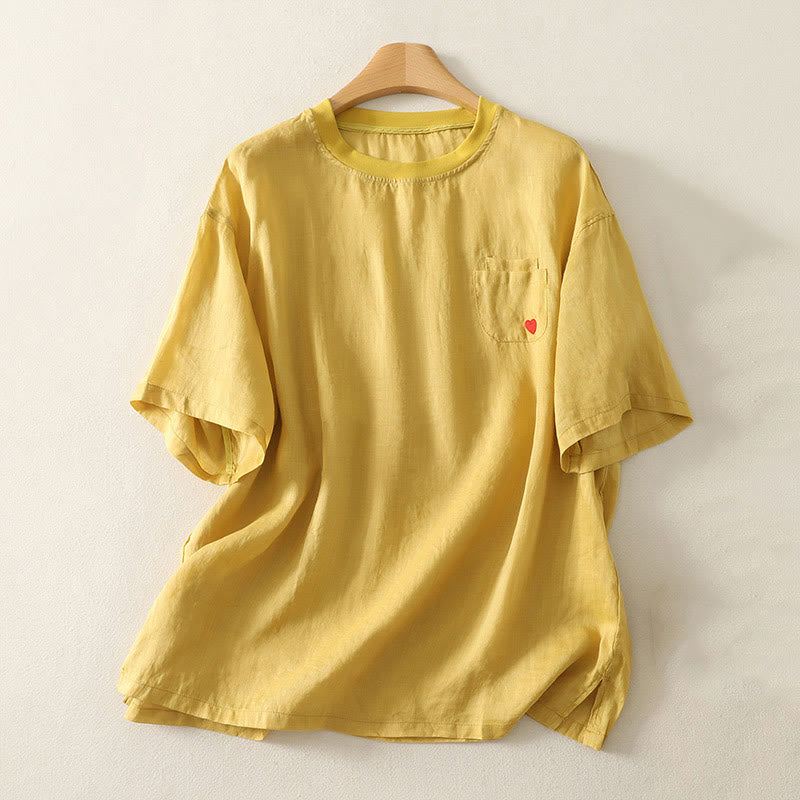 Buddha Stones Casual Embroidery Red Heart Short Sleeve Women's Cotton Linen T-Shirt - Gold - US14，UK/AU18，EU46 (2XL) - image 10