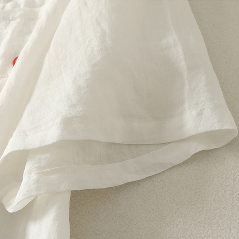 Buddha Stones Casual Embroidery Red Heart Short Sleeve Women's Cotton Linen T-Shirt - image 8