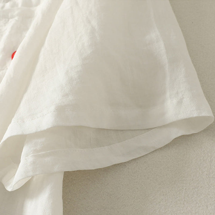 Buddha Stones Casual Embroidery Red Heart Short Sleeve Women's Cotton Linen T-Shirt - image 8