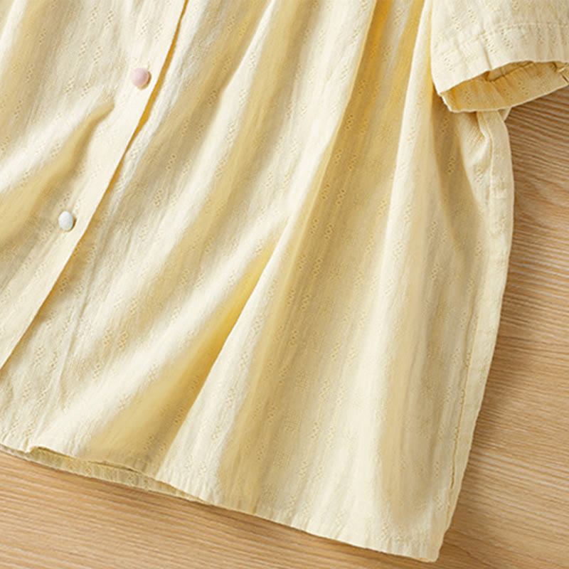 Buddha Stones Jacquard Pleated Ruffled Trim Design V-Neck Short Sleeve Women's Shirt - image 13