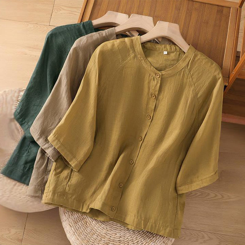 Buddha Stones Daily Three Quarter Sleeve Cotton Linen Women's Shirt With Pockets - image 28