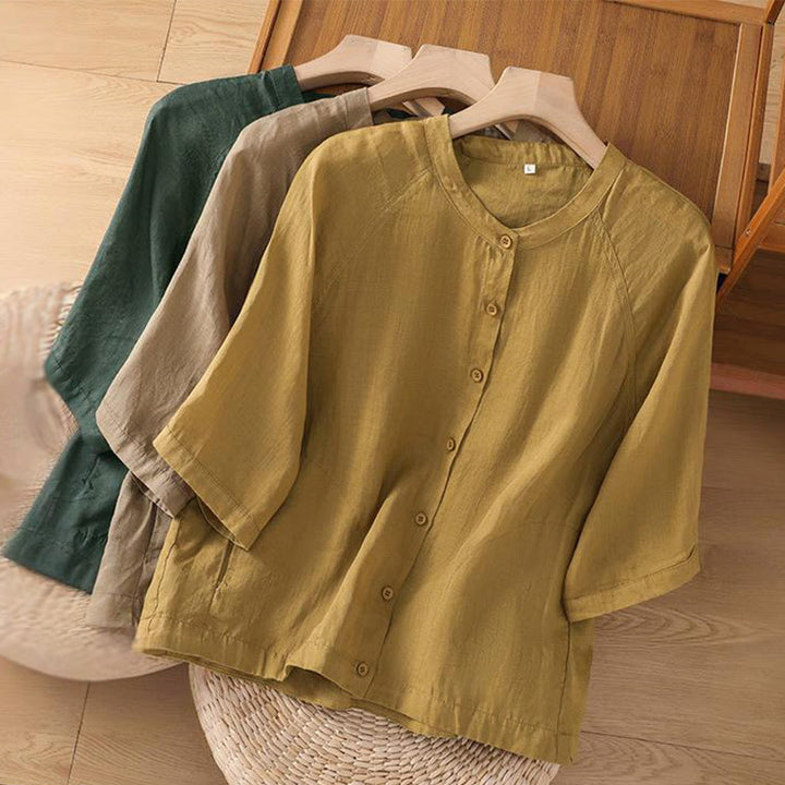 Buddha Stones Daily Three Quarter Sleeve Cotton Linen Women's Shirt With Pockets - image 28