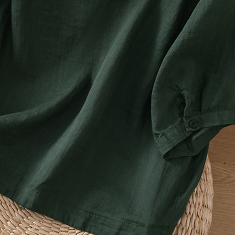 Buddha Stones Daily Three Quarter Sleeve Cotton Linen Women's Shirt With Pockets - image 26