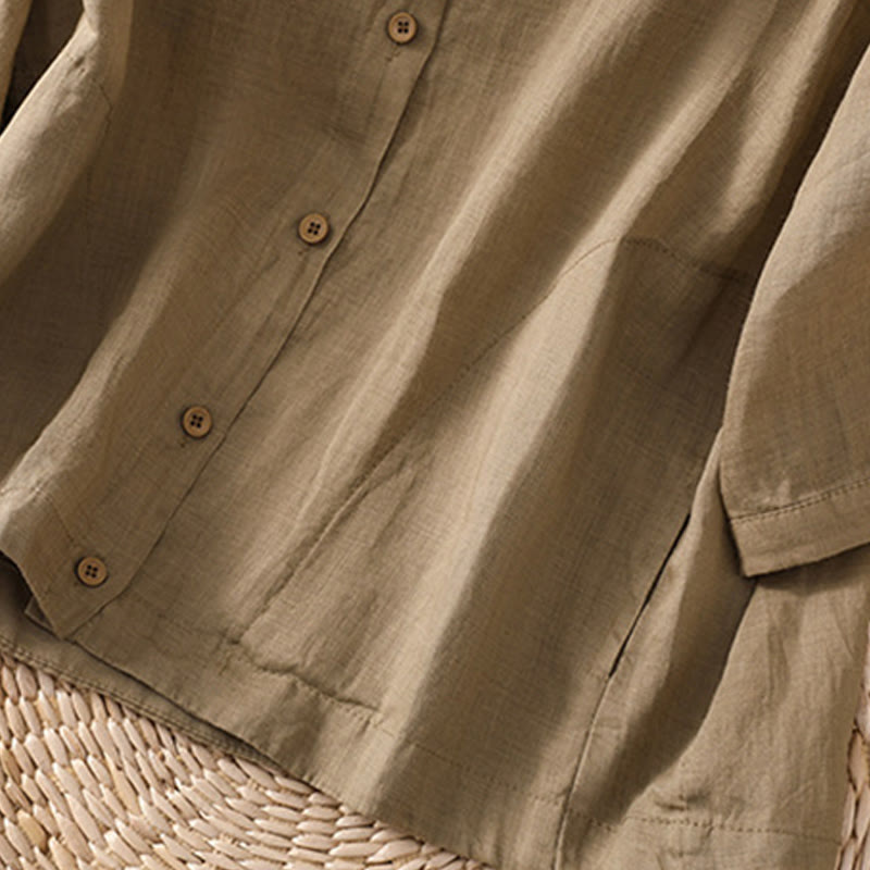 Buddha Stones Daily Three Quarter Sleeve Cotton Linen Women's Shirt With Pockets - image 7