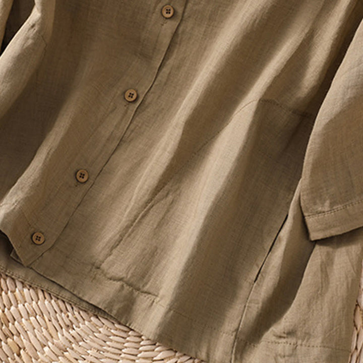 Buddha Stones Daily Three Quarter Sleeve Cotton Linen Women's Shirt With Pockets - image 7