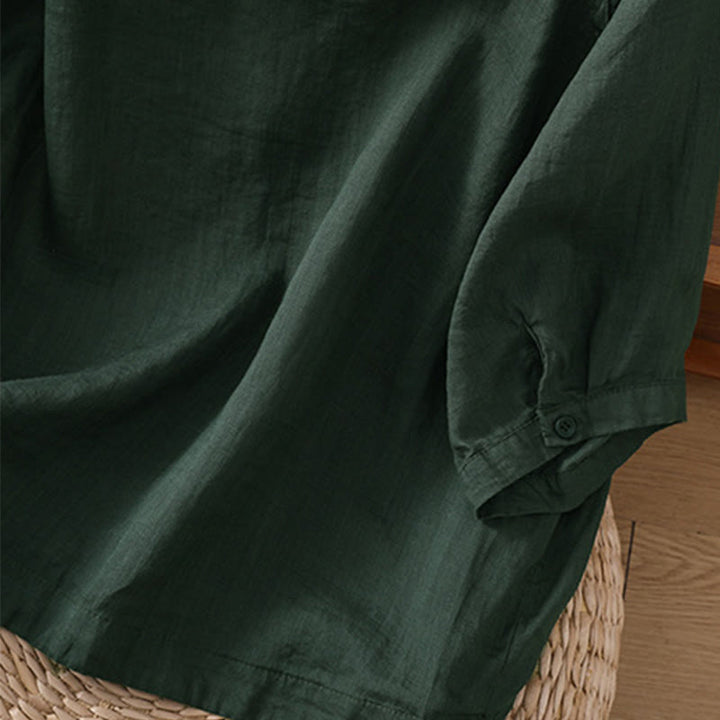 Buddha Stones Daily Three Quarter Sleeve Cotton Linen Women's Shirt With Pockets - image 27