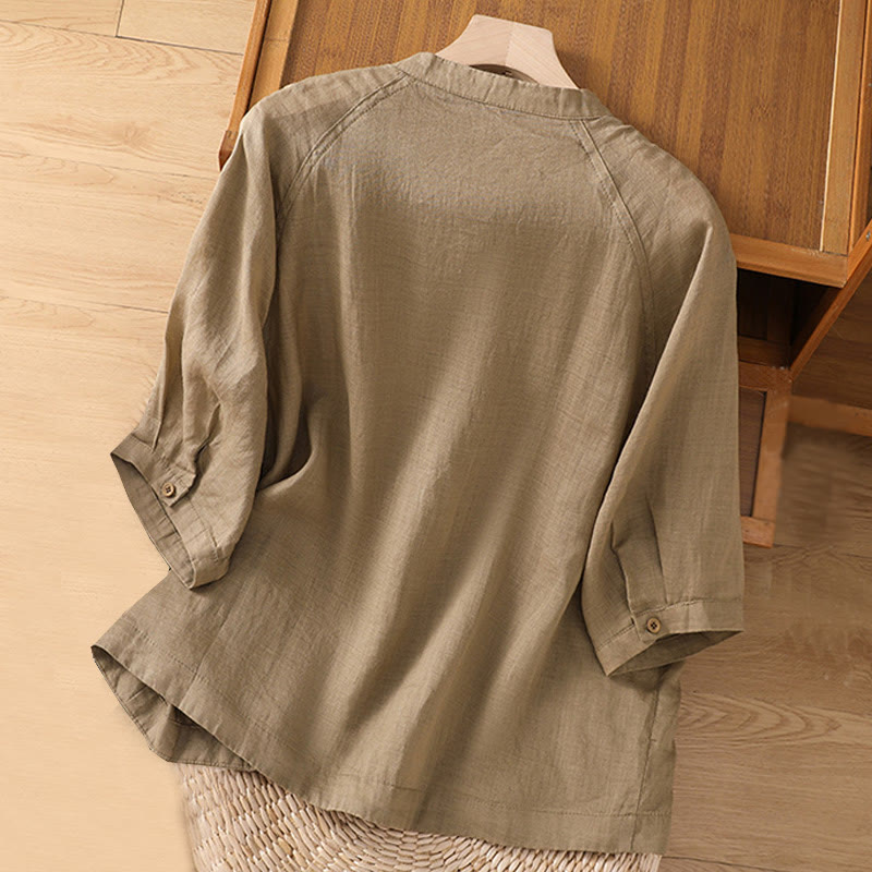 Buddha Stones Daily Three Quarter Sleeve Cotton Linen Women's Shirt With Pockets - image 2