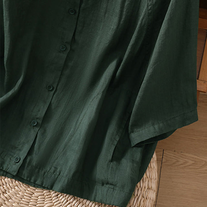 Buddha Stones Daily Three Quarter Sleeve Cotton Linen Women's Shirt With Pockets - image 25