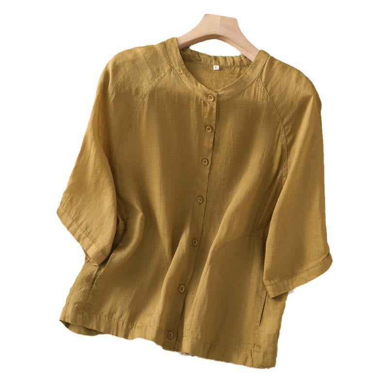 Buddha Stones Daily Three Quarter Sleeve Cotton Linen Women's Shirt With Pockets - image 19
