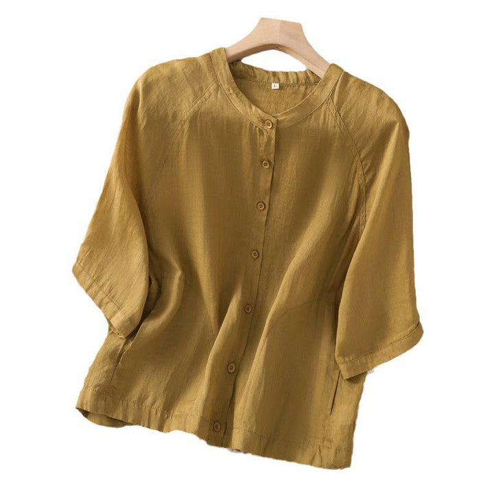 Buddha Stones Daily Three Quarter Sleeve Cotton Linen Women's Shirt With Pockets - image 19