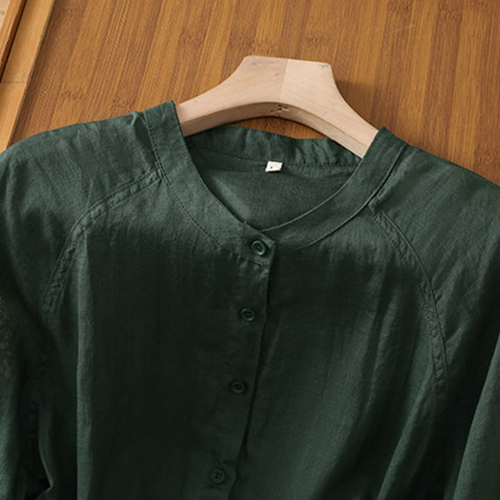 Buddha Stones Daily Three Quarter Sleeve Cotton Linen Women's Shirt With Pockets - image 22