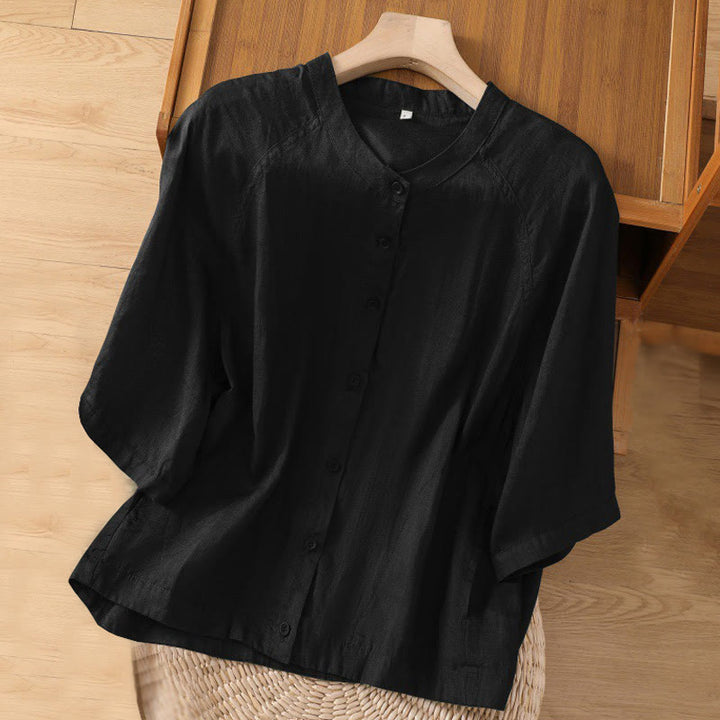Buddha Stones Daily Three Quarter Sleeve Cotton Linen Women's Shirt With Pockets - Black - US14，UK/AU18，EU46 (2XL) - image 8