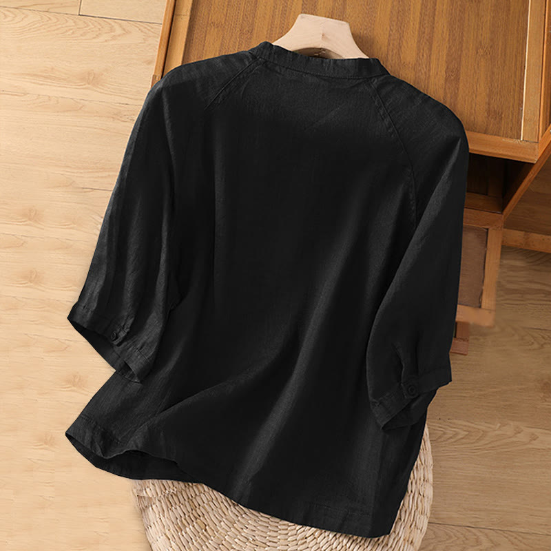 Buddha Stones Daily Three Quarter Sleeve Cotton Linen Women's Shirt With Pockets - image 9