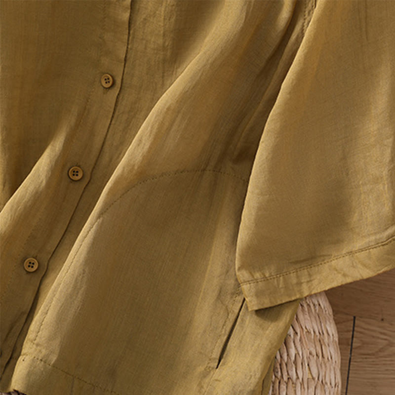 Buddha Stones Daily Three Quarter Sleeve Cotton Linen Women's Shirt With Pockets - image 16