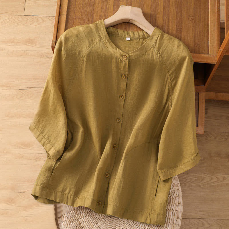 Buddha Stones Daily Three Quarter Sleeve Cotton Linen Women's Shirt With Pockets - Goldenrod - US14，UK/AU18，EU46 (2XL) - image 10