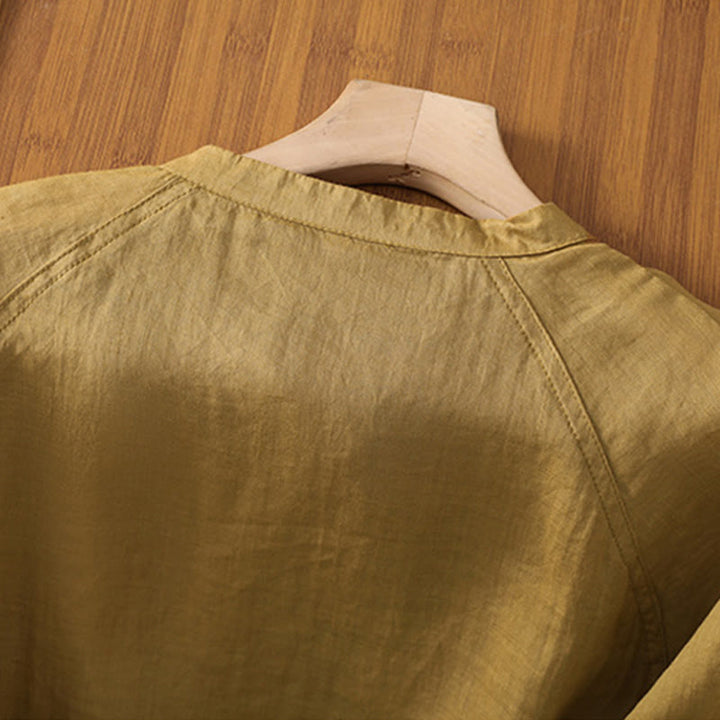 Buddha Stones Daily Three Quarter Sleeve Cotton Linen Women's Shirt With Pockets - image 14