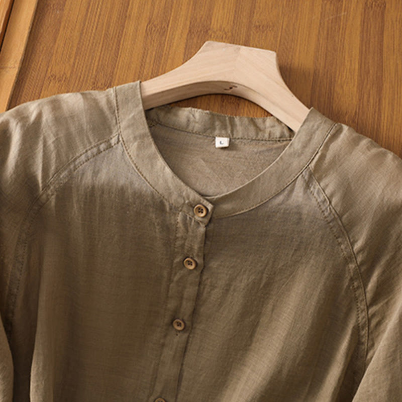 Buddha Stones Daily Three Quarter Sleeve Cotton Linen Women's Shirt With Pockets - image 3