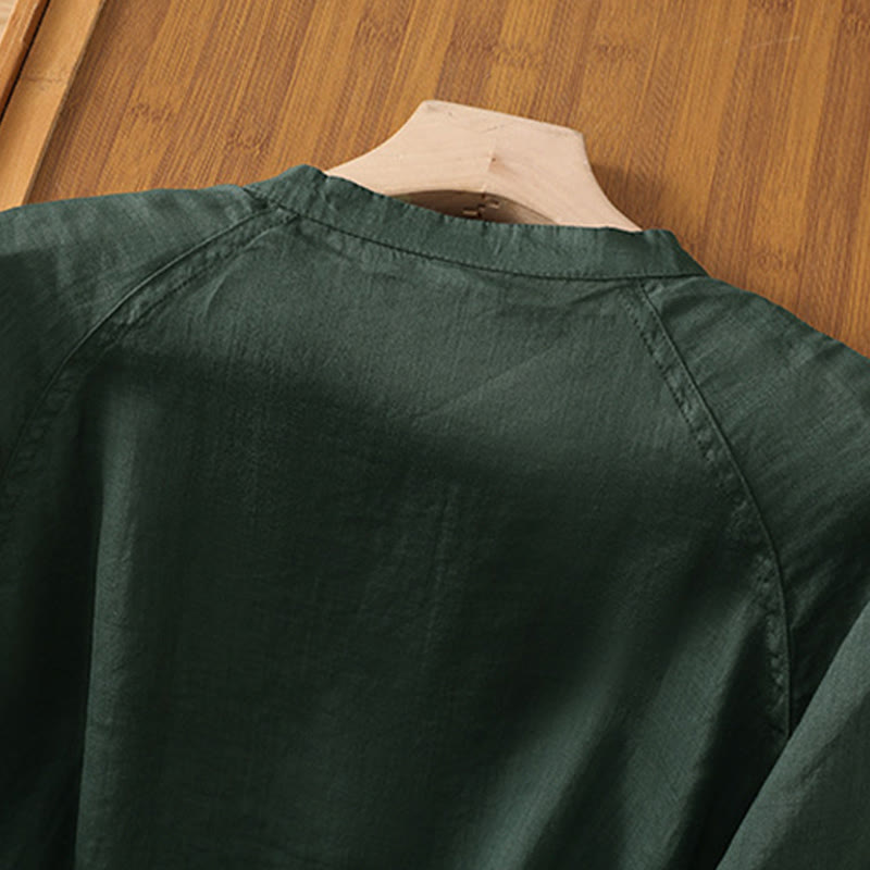 Buddha Stones Daily Three Quarter Sleeve Cotton Linen Women's Shirt With Pockets - image 23