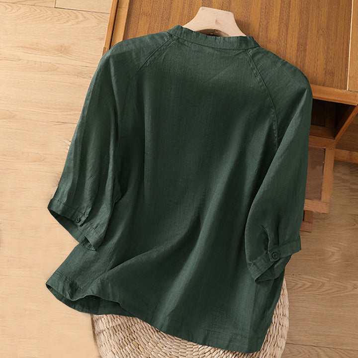 Buddha Stones Daily Three Quarter Sleeve Cotton Linen Women's Shirt With Pockets - image 21